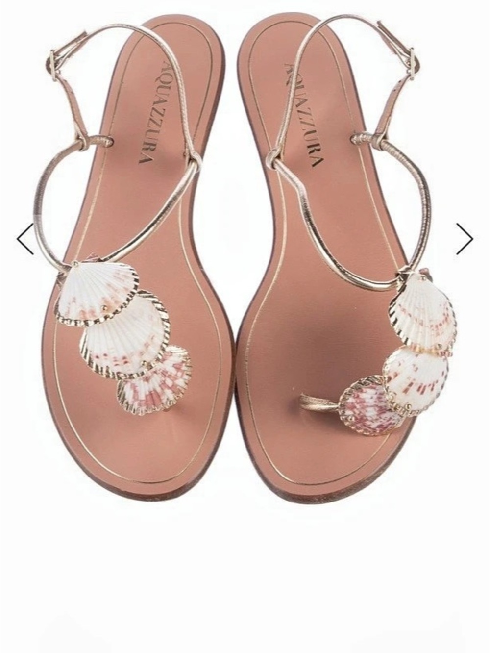 Aquazzura Off to Ibiza Sandal Flat Shell Sandals Pink & Gold EU 39